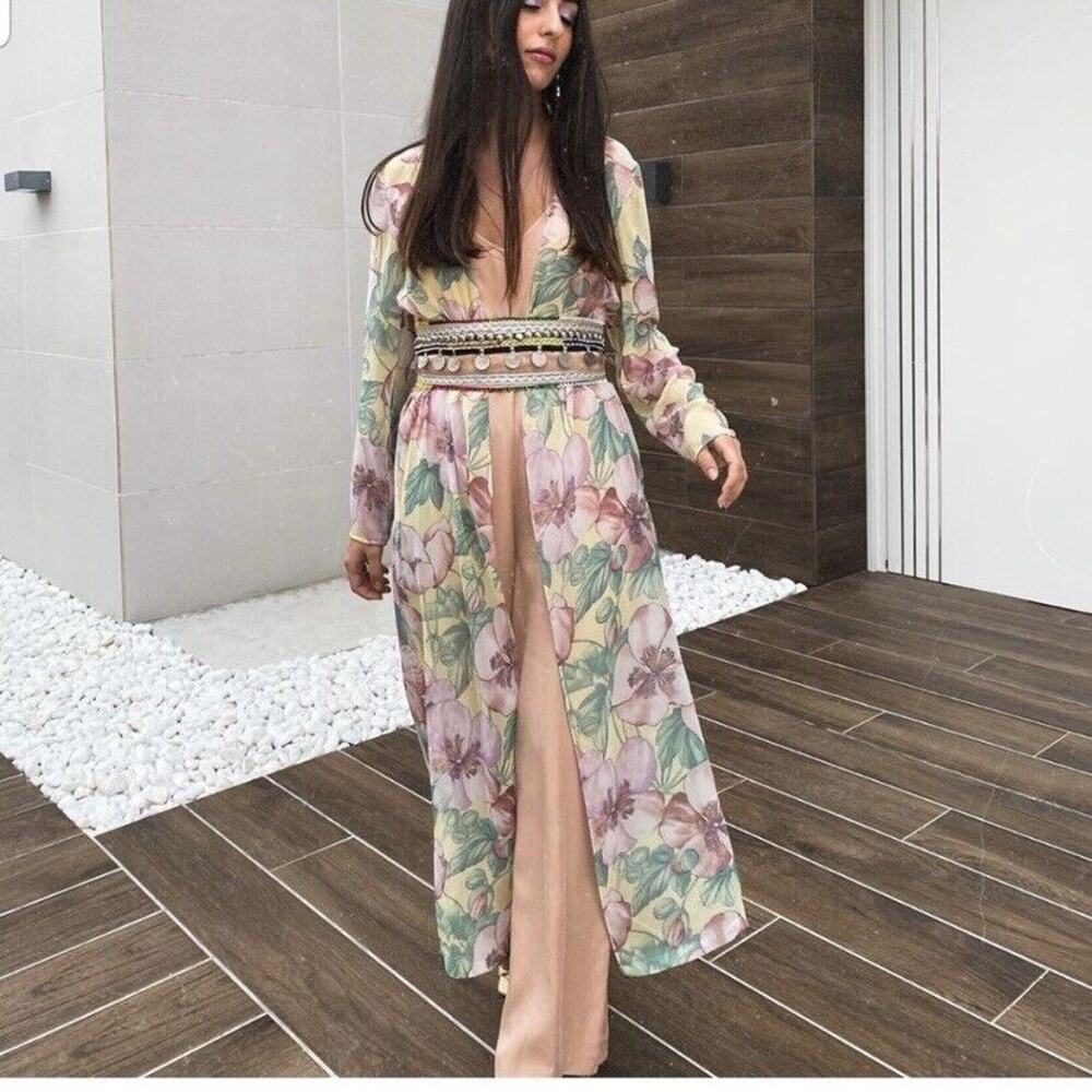 zara sheer pastel floral maxi kimono in xs boho festival blogger favorite xs